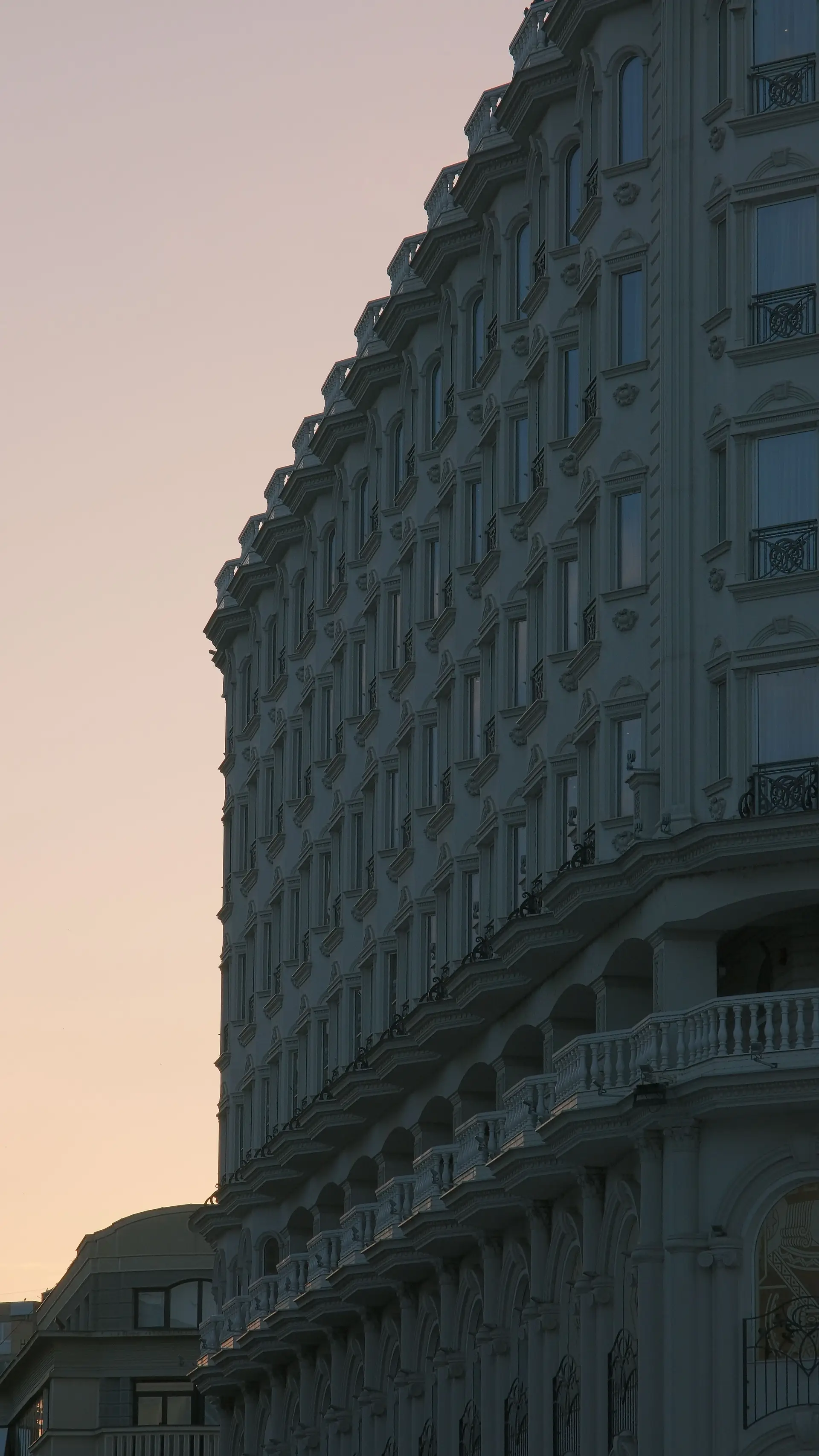 Majestic urban facade at sunset